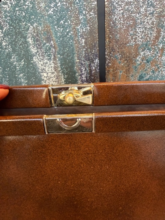 Vintage Mid Century Modern Brown Frame Bag Top Handle Leather Lined USA - Picture 11 of 16